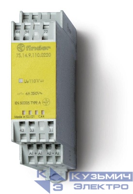 Реле безопасности модульное электромеханич. (реле с принудительным управлением контактами) 2NO+2NC 6А AgSnO2 230В AC безвинт. клеммы 22.5мм IP54 FINDER 7S1482304220