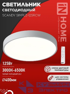 Светильник светодиодный SCANDY SIMPLE-125RGB-RCB 125Вт 3000-6500К 10000лм 230В 400х50мм пульт ДУ черн. IN HOME 4690612062273