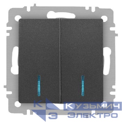 Выключатель 2-кл. СП Accent 6-105-07 10А IP20 250В с подсветкой AL/CU графит Intro Б0063521