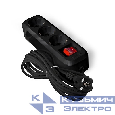 Удлинитель 3х5м с заземл. 16А IP20 S-303 ПВС 3х1 с выкл. черн. UNIVersal 2021