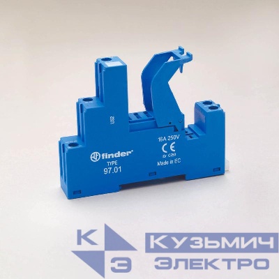 Розетка с винт. клеммами (с зажимной клетью) для реле 46.61 модули 86.30 99.02 пластик. клипса 097.01 версия: син. FINDER 9701SPA