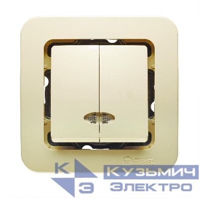Выключатель 2-кл. СП Lillium 10А IP20 без вставки с подсветкой крем. Makel 71223