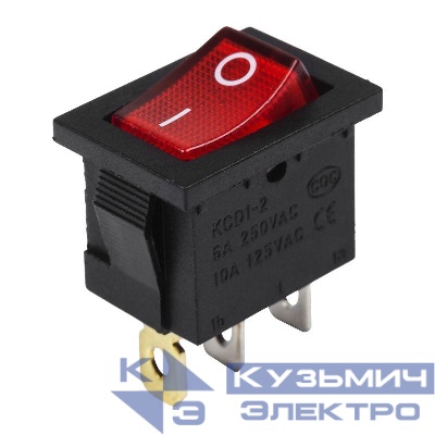 Выключатель клавишный 24В 15А (3с) ON-OFF красн. с подсветкой Mini Rexant 36-2165