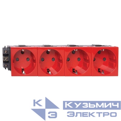 Розетка 4-м СП 8мод. Mosaic 16А IP20 винтов. клеммы с механич. блокировк. механизм красн. Leg 077624