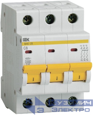 Выключатель автоматический модульный 3п C 8А 4.5кА ВА47-29 KARAT IEK MVA20-3-008-C