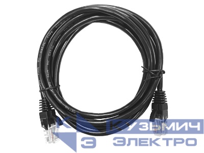 Патч-корд UTP4 cat 5e, 2,0м, ВС, LSZH, черный, литой коннектор NETKO Optima