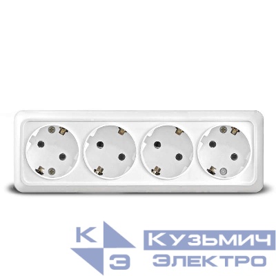 Розетка 4-м ОП Олимп с заземл. бел. UNIVersal 1163