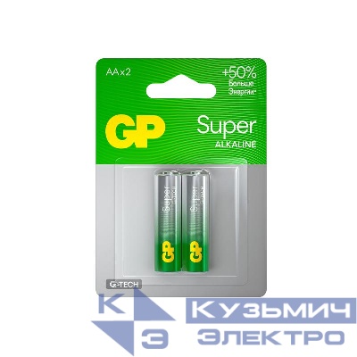 Элемент питания алкалиновый AA/LR6 1.5В Super Alkaline G-Tech 15AA21-2CRSBC2 20/160 (блист.2шт) GP 1223
