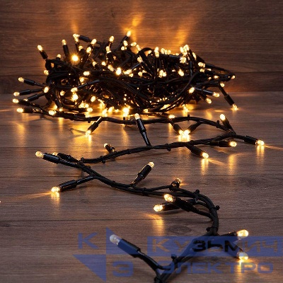 Гирлянда светодиодная "Кластер" 10м 200LED тепл. бел. 18Вт IP67 соединяемая провод каучук черн. Neon-Night 315-256