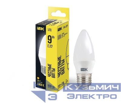 Лампа светодиодная C35 9Вт свеча 3000К E27 230В IEK LLE-C35-9-230-30-E27