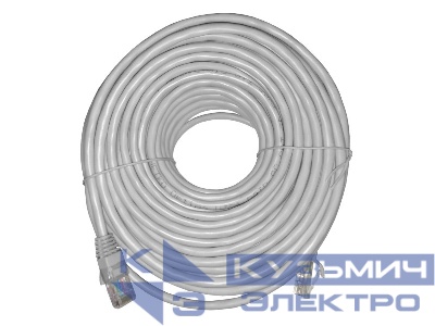 Патч-корд UTP4 cat 5e, 20,0м, ВС, LSZH, серый, литой коннектор NETKO Optima