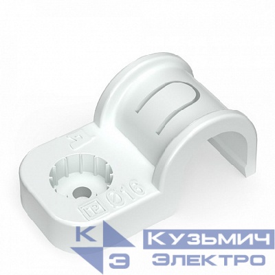 Крепеж-скоба пластиковая односторонняя для прямого монтажа белая в п/э д16 (50шт/уп) Промрукав