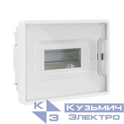 Щиток встраиваемый FRAME 8мод. с прозр. дверцей с 2 шинами PEN на 6 и 8 отверст. бел. DKC F08B1WT