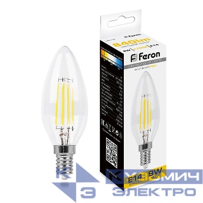 Лампа светодиодная LB-73 9Вт прозрачная 2700К E14 230В FERON 25956