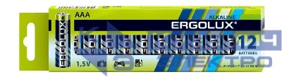 Элемент питания алкалиновый AAA/LR03 1.5В Alkaline BP-12 (уп.12шт) Ergolux 11745