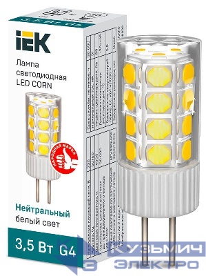 Лампа светодиодная Corn 3.5Вт капсульная 4000К нейтр. бел. G4 230В керамика IEK LLE-Corn-4-230-40-G4