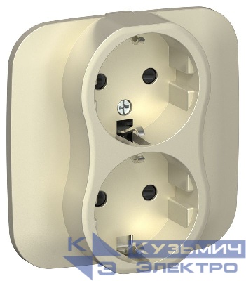 Розетка 2-м СП FLITE РСш12-1-А-ФлШ 16А с заземл. с защ. шторками безвинтовое крепление в сборе механизм шампань IEK FI-R24A-16-1-K37