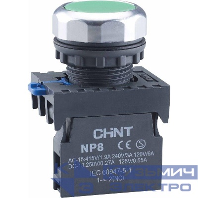 Кнопка управления NP8-10BND/3 подсвет. самовозв. AC110-230В(LED) 1НО IP65 (R) зел. CHINT 667584