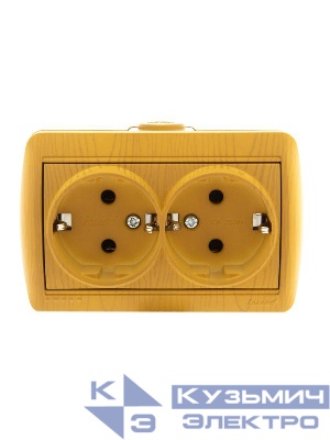 Розетка 2-м ОП Nata 16А IP20 с заземл. керамика ольха LEZARD 710-0700-127