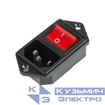 Выключатель клавишный 250В 6А (4с) ON-OFF подсветка+штекер C14 3PIN красн. Rexant 36-2282