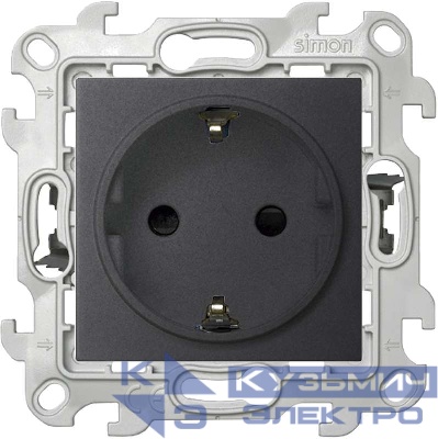 Розетка 1-м СП Simon 24 16А IP20 2P+E Push&Go защ. шторки механизм графит Simon 2420432-038