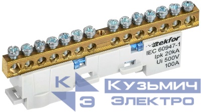 Шина TEKFOR N "ноль" неизол. на универс. держ. 6х9-14-С IEK TF-NN10-14-DL-K07