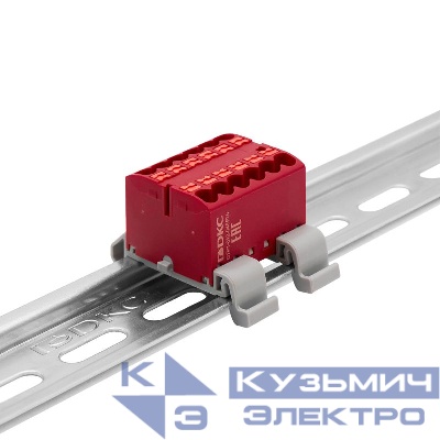 Блок распределительный с горизонт. адаптером на рейку шир. 35мм зажим push-in 12 точек подключения 2.5кв.мм красн. DKC DTP1-012-04SPUR-H