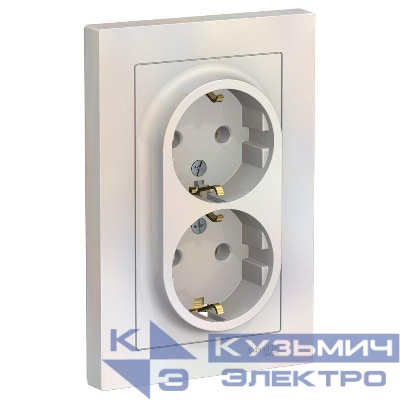 Розетка 2-м СП AtlasDesign 16А IP20 с заземл. в сборе жемчуж. SE ATN000424