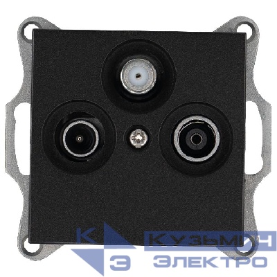 Розетка телевизионная проходная TV + FM + SAT 3-м Ф9.5мм механизм антрацит Jasmart G6207B