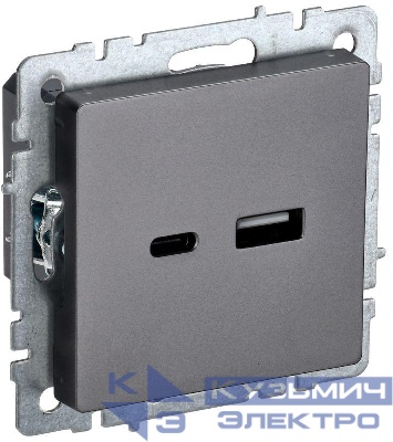 Розетка BRITE USB A+C 18Вт РЮ11-1-БрС механизм сталь IEK BR-U22-018-K46