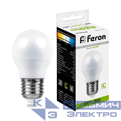 Лампа светодиодная LB-550 9Вт G45 шар 4000К E27 230В FERON 25805