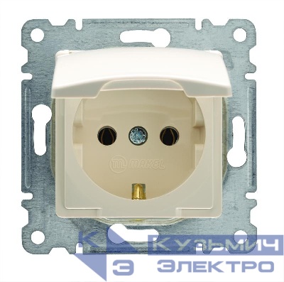 Розетка СП Lillium 10А с заземл. с крышкой с панелью механизм крем. Makel 30010029