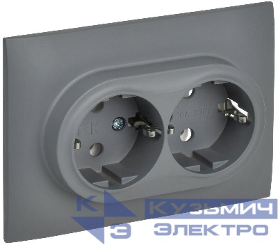 Розетка 2-м SKANDY 16А с заземл. без защ. шторок в сборе SK-R08Gr сер. IEK SK-R21-16-K03-F