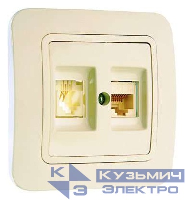 Розетка компьютерная + телефонная 2-м СП Lillium TF кат.5E 16А IP20 евро стандарт крем./крем. Makel 70237