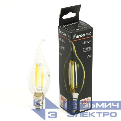 Лампа светодиодная LB-1216 6Вт C35T свеча на ветру прозрачная 2700К E14 960лм 175-265В FERON 51262