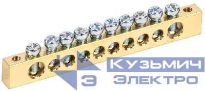 Шина PEN "земля-ноль" 8х12мм 10/2 (10групп/крепеж по краям) IEK YNN21-10-100