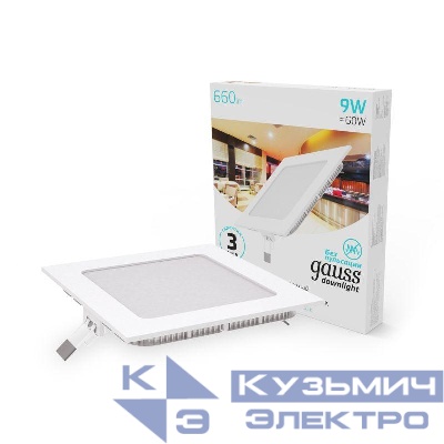 Светильник светодиодный Slim 9Вт 4000К IP20 660лм 220-240В ДВО квадрат бел. GAUSS 940111209