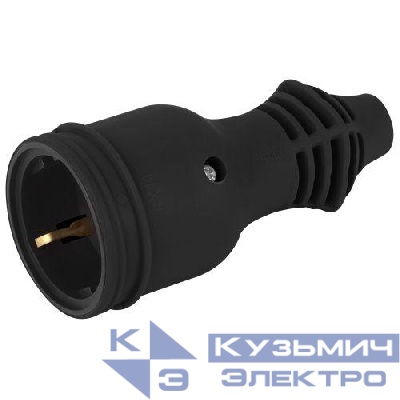 Розетка RX11-B-IP44 16А IP44 прямая с заземл. каучук черн. ЭРА Б0069325