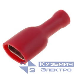 Клемма плоская FDFD 1.25-250, КППИ гнездо 6,3мм, 0,5-1,5мм2, полностью изолированная, красная, 100шт., NETKO Optima