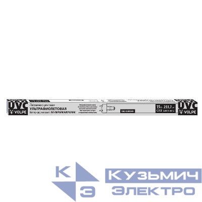 Лампа бактерицидная ультрафиолетовая EFL-T8-15/UVCB/G13/CU/V спектр UVC 253.7нм картон Volpe UL-00007401