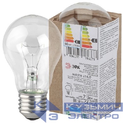 Лампа накаливания A50 60-230-E27 60Вт грушевидная Е27 230В ЭРА Б0039118