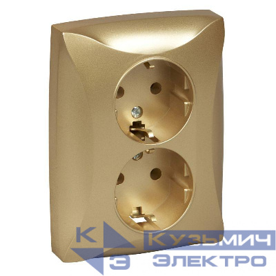 Розетка 2-м СП Дуэт 16А IP20 с заземл. шампань SchE WDE000424