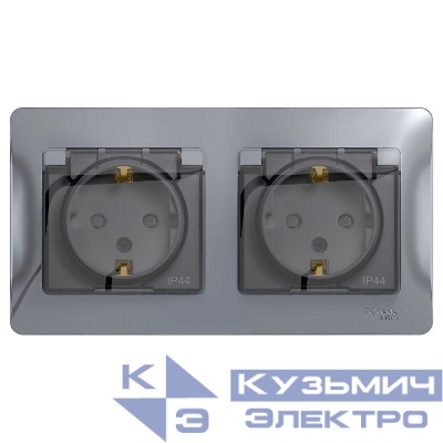 Розетка 2-м СП 2мод. Glossa 16А IP44 с заземл. защ. шторки в сборе алюм. SE GSL000347