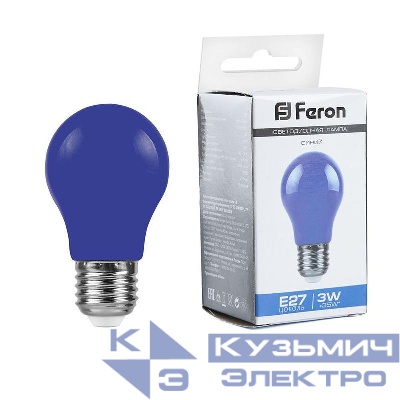 Лампа светодиодная LB-375 3Вт A50 грушевидная матовая E27 230В син. FERON 25923