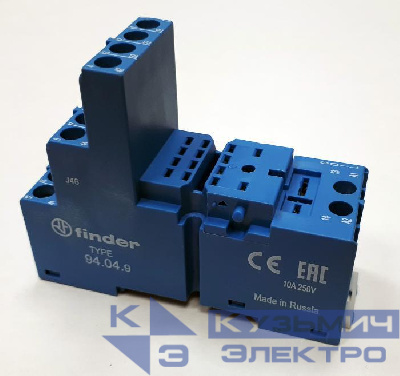 Розетка с винт. клеммами (с зажимной клетью) для реле 55.32 55.34 таймера 85.02 85.04 модули 86.00 99.02 в комплекте металлич. клипса 094.71 син. FINDER 94049SMA