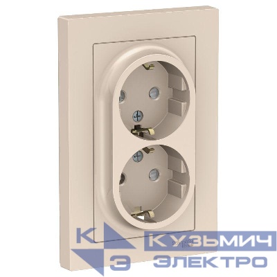 Розетка 2-м СП AtlasDesign 16А IP20 с заземл. защ. шторки в сборе беж. SE ATN000226