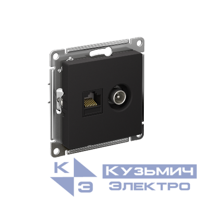 Розетка компьютерная + телевизионная 2-м СП AtlasDesign RJ45 кат.5E + TV механизм карбон SE ATN001089