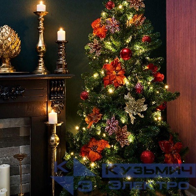 Гирлянда светодиодная "Твинкл Лайт" 15м 120LED тепл. бел. 6.9Вт 220-240В IP20 с контроллером 8 режимов провод ПВХ темн. зел. Neon-Night 303-056