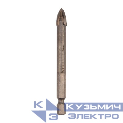 Сверло по стеклу и керамике 10мм 4 грани шестигранный хвостовик Kranz KR-91-0651
