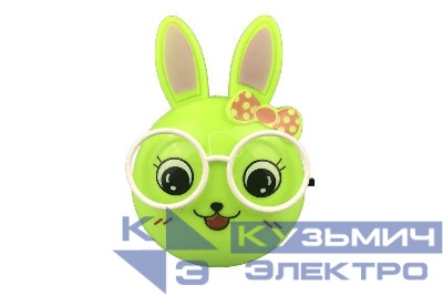 Светильник светодиодный NL-241 "Зайцы очкарики" 220В ночник с выкл. зел. Camelion 13816